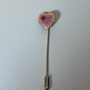 Vintage Enamel Heart Stick Pin with Locket‎ Pink Floral
